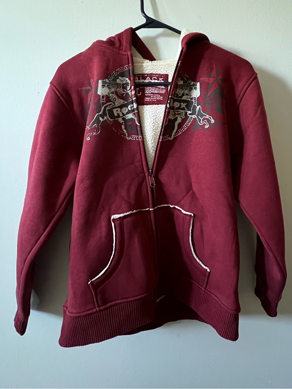 Rock & Roll Maroon Sherpa-Lined Zip Hoodie Jacket
